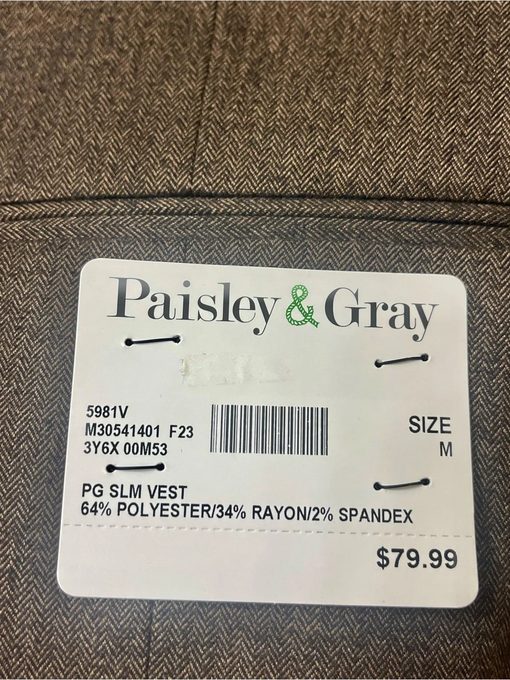Paisley & Gray Slim Fit Vest, Brown Herringbone Red Crane Floral Print Lining, M
